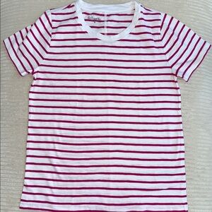 J. Crew White and Pink Striped Tee